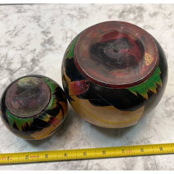 Tropical Birds Wooden Trinket Jar Box Set Toucan Parrots Lidded Vintage - Picture 11 of 12